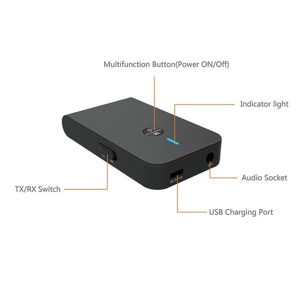 Bluetooth 5.0 Sender og Mottaker, 3-i-1 Trådløs Bluetooth Adapter, 3.5mm Bluetooth Lydadapter