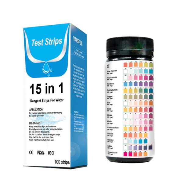 Dricksvattentestkit 100 remsor - 15 i 1 vattenteststrips - Vattenkvalitetstest för pH-blyhårdhetfluorider