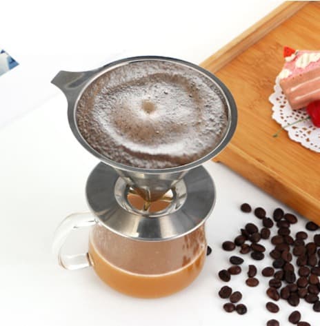 Rustfrit stål hæld over kaffefilter dobbelt net papir
