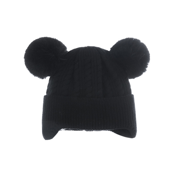 Børns strikkede hue fleece varm babyhue (sort)