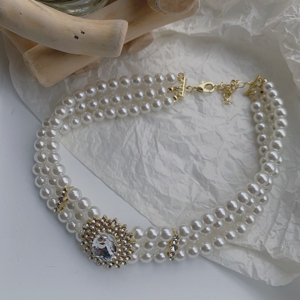 Brud retro mote perle strass choker halskjede