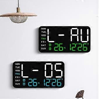 Stor LED Digital Väggklocka med Kalender Vecka Temperaturvisning för Vardagsrum Sovrum Kontor Äldre Present vit ram white shell A