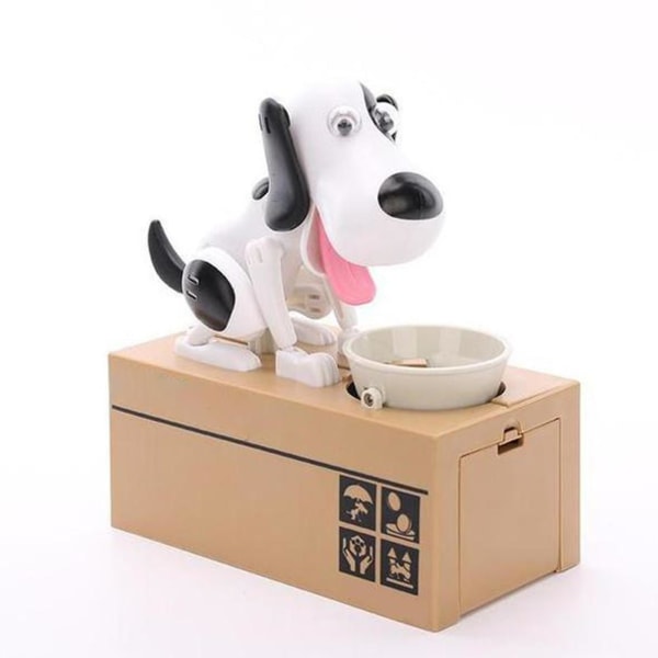 Little Dog Puggy Bank Batteridriven Robotic Mynt Munching Leksak Sparbössa Spara Pengar Mynt Bank För Svart Vit
