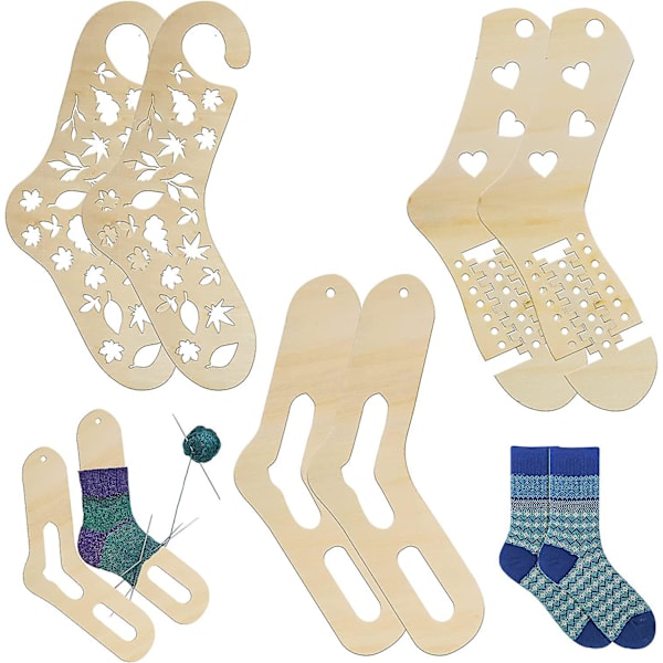 Handgjorda sockblockar, 6 st träsockblockar för visning av ullstrumpor