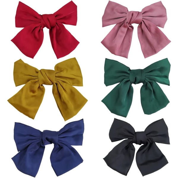 Grands cheveux noeuds Clip，6 Pcs Bowknot Barrettes Pince à Cheveux Arc Grands Arcs de Cheveux Satin Accessoire Cheveux pour femmes fille