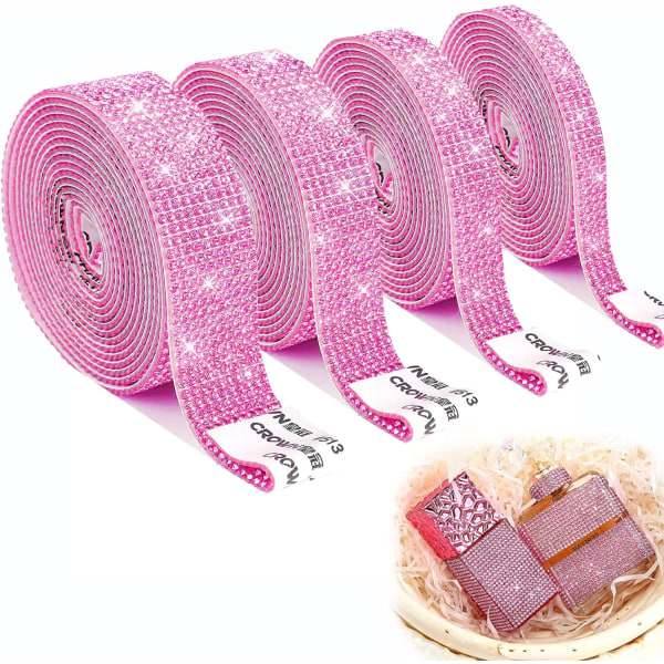 4 stykker pink Rhinestone tape klistermærker, krystal Rhinestone dia