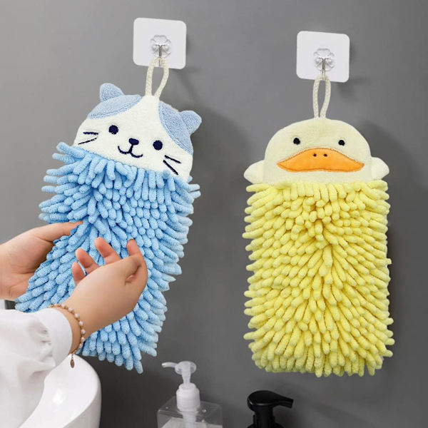 2 søde dyrehåndklæder til ophængning, bløde og fluffy mikrofiber