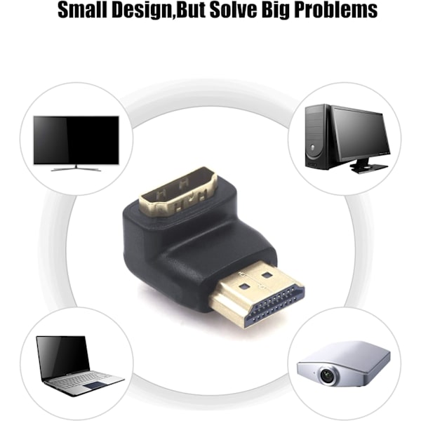 HDMI-sovitin 90 astetta ja 270 astetta kulmassa oleva HDMI-liitin oikea
