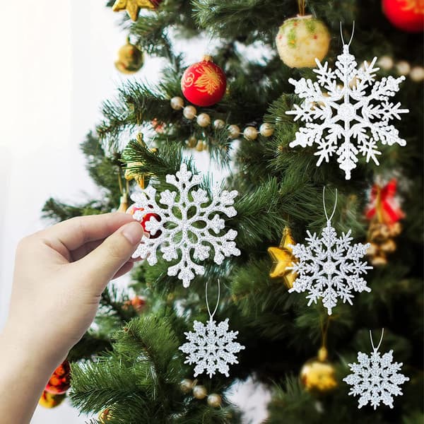 36 Glitrende Snøfnuggpynt - Juletrepynt, Snøfnuggpynt til Sedertre, Julepynt til Innendørs Vinterdekorasjoner white