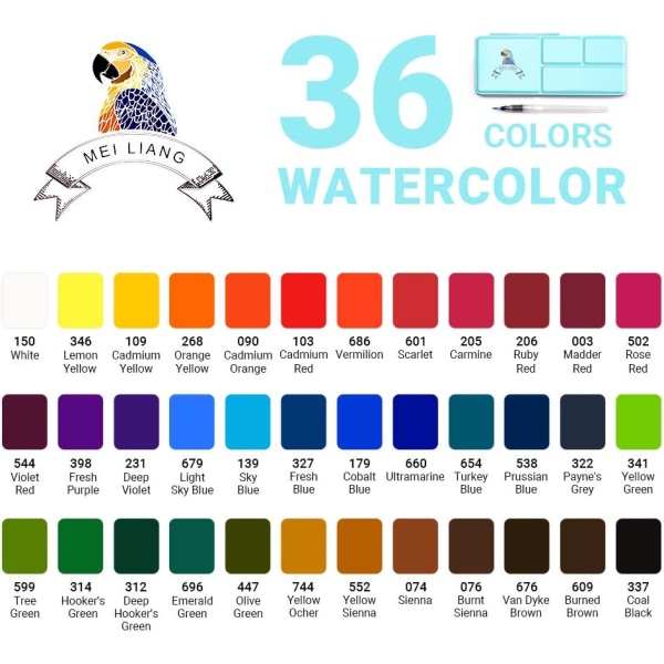 Set, 36 livfulla färger med metalllåda och vattenc
