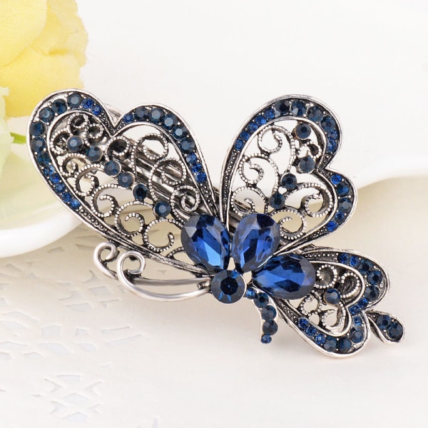 Kvinde Krystal Rhinestone Vintage Blomst Sommerfugl Design Barrette Clip Hårnål Bånd Hår Tilbehør