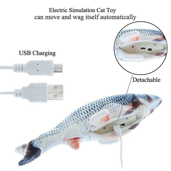 Elektrisk fisk katt leksak floppy fisk katt leksak för inomhuskatter realistisk rörlig katt kicker fisk silver drake fisk