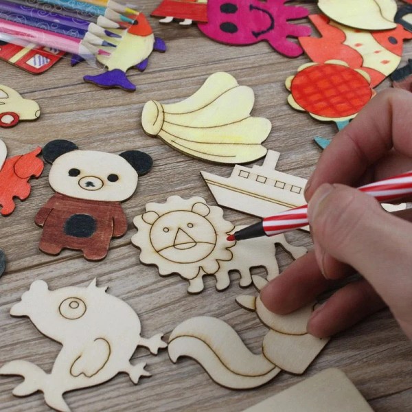 24pcs Kids Drawing Toy Wooden Drawing Model Board Set Art Craft L