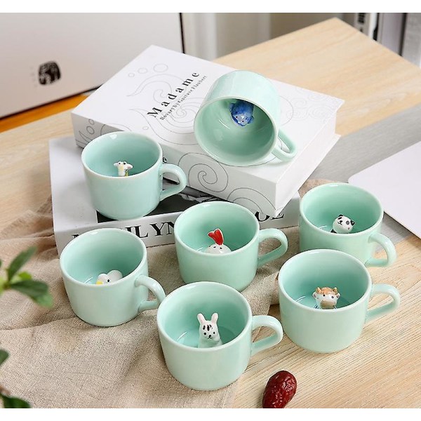 Kaffe Melk Te Keramiske Kopper 3d Dyrekopp Beste Gave Uten Skje Og Tallerken（Delfin）