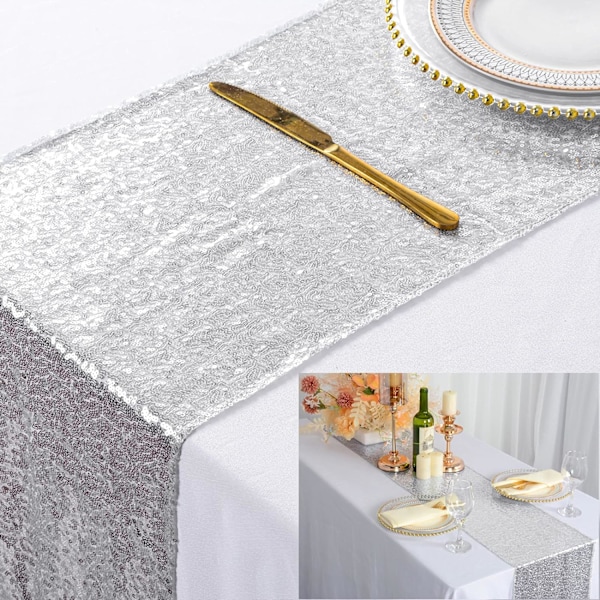 Silver Sequin Bordslöpare 12 X 108 Tum Sequin Bordslöpare Spar