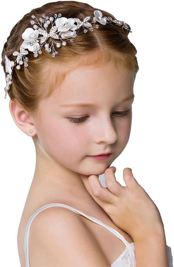 Hvit prinsesse blomsterhodeplagg perle krystall brudehårdrakt Vi
