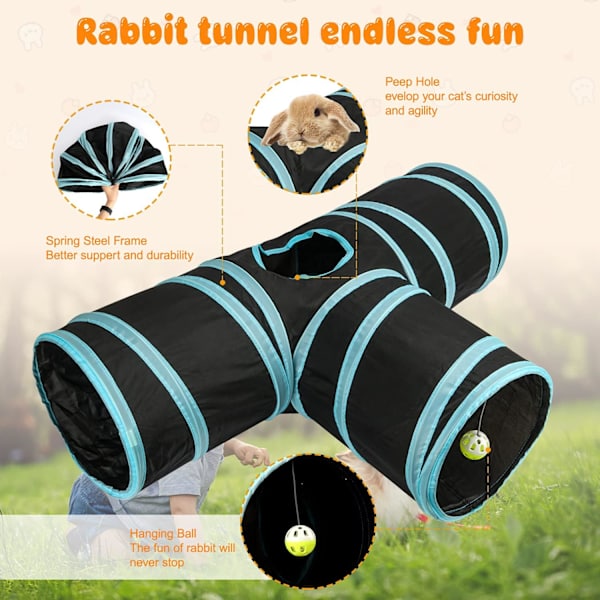 1 st Pet Tunnel, Fällbar 3 Vägar, Kanin Gömma Liten Djur Aktivitet Tunnel Leksak för Unga Hundar Kanin Marsvin Kattunge