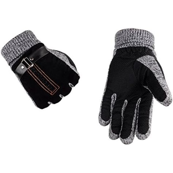 Gloves for Men, Winter Thick Suede Leather Gloves with Touchscree