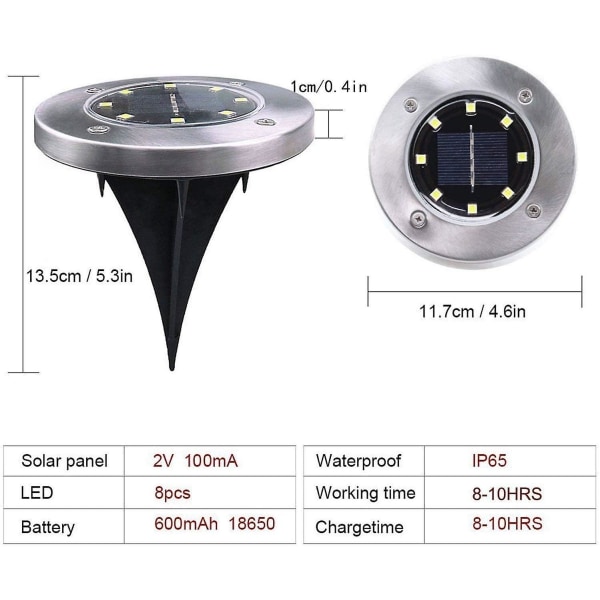 Solcellelamper til udendørs 8 LED, solcellehavegulvlampe, udendørs gulvlampe havelamper Ip65 (8 varm hvid)