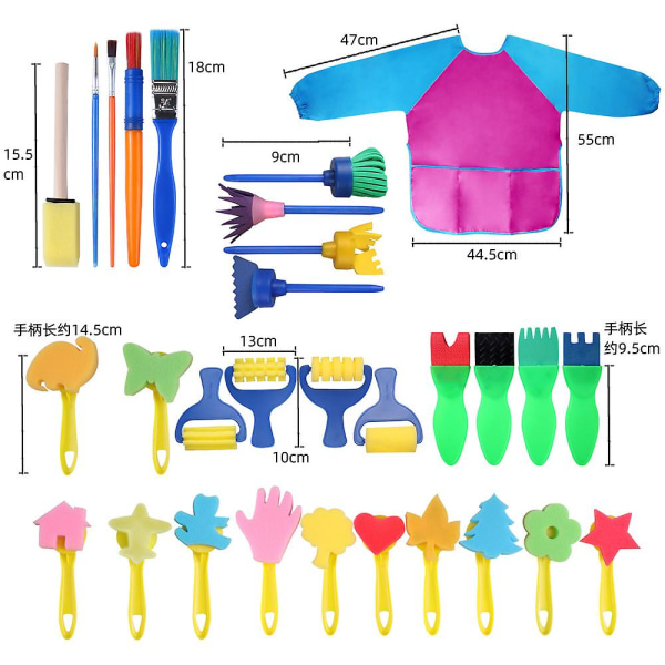 Svampmålarpenselset 30 st Barnmålningspensel Rita Verktyg Set Barn Tidig DIY Lärande Målarset (B)