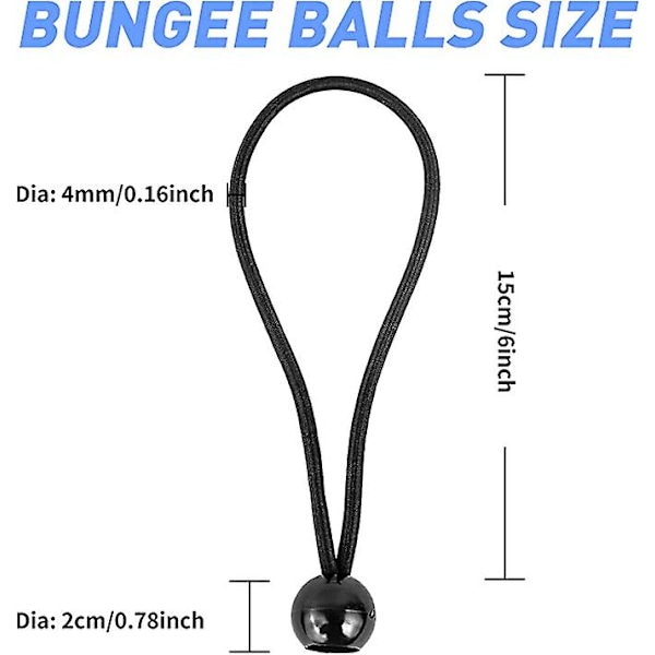 Kugle Bungee Snore, 20 stk. 6-tommer Heavy-duty Stretch Reb med Kugle Elastisk Snor Binde Strop Til Baldakiner, Telt