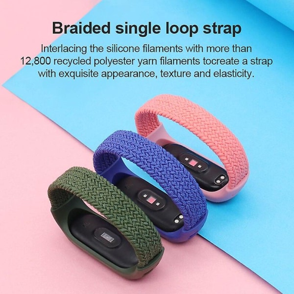 Rannekoru Mi Band 5 -rannekkeelle, punottu nailonrannekoru, ranneke Xiaomi-rannekkeelle