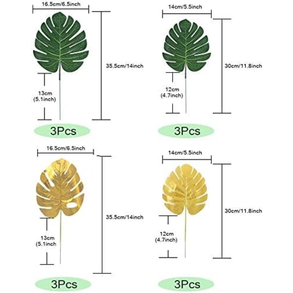 70 Stykker Kunstige Palmeblade Gyldne Tropiske Blade Med Stilk