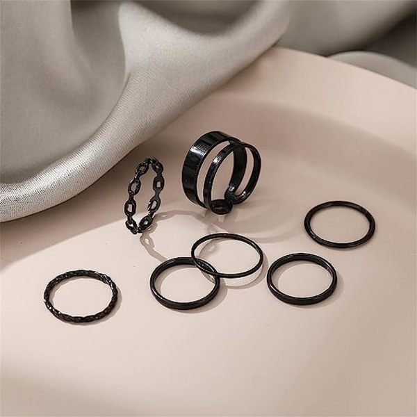 Svart Knuckle Ring Set för kvinnor för flickor Snake Chain Stacking Ring V