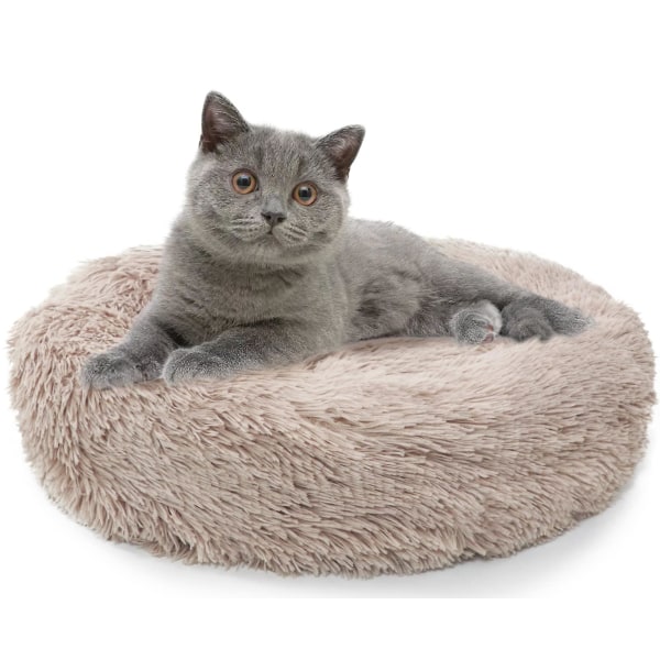 Plush Donut Dog Bed, Calming Round Dog Cat Bed Soft And Fluffy Cuddler Pet Cushion Self-warming Puppy Beds Brown