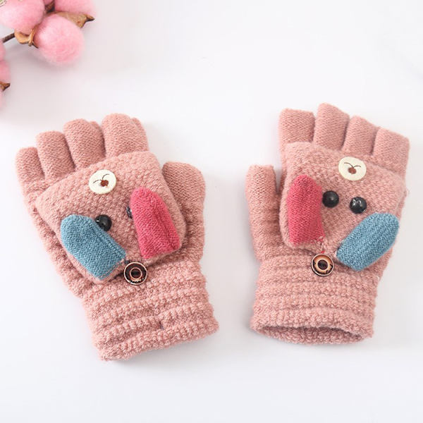 2 Par Gånger Vinterhandskar Barnhandskar Stickade Vantar 5 Fingrar Babyhandskar Varma i Kashmir Unisex för Flicka Pojke 6-13 År 14*8cm (Grå+rosa)