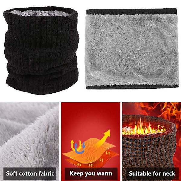 Fleece Halsvärmare Termisk Snoods Unisex Tjock Vinter Kallt Väder Stickad Cirkel Halsduk För Cykling Motocykel Sport（Svart）