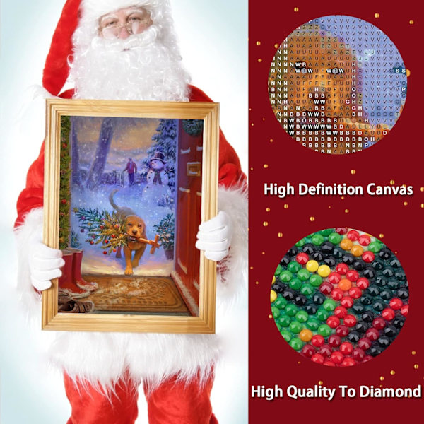 Jule Diamant Maleri Kits, 5D DIY Diamant Maleri Kits til Voksne og Børn, Julefugl, Rund Diamant Maleri til Begyndere til Vægindretning og Kunsthåndværksgaver (12x16inch, Julehund).