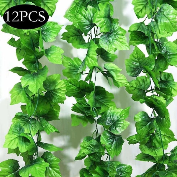 Konstgjorda växter bladgirland, 12 förpackningar för hängande växter Falska vinrankor Silk murgröna blad Grönska girland