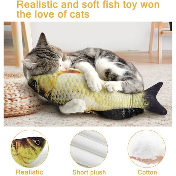 Mjuk Fisk Katt Leksak 11 tum Interaktiv Kattmynta Katt Leksak Realistisk Plysch Simulering Mobil Fisk Katt Leksak, Tvättad, Gul Karpfisk