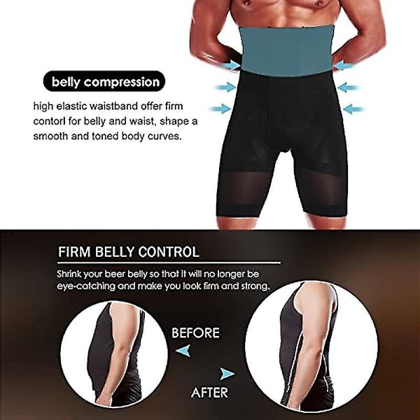 Miesten vartalonmuotoilija Vatsan hallinta Shorts Shapewear Vatsavyö Bokserit Korkeavyötäröinen Hoikentava alusvaatteet Jalka（XL Musta）