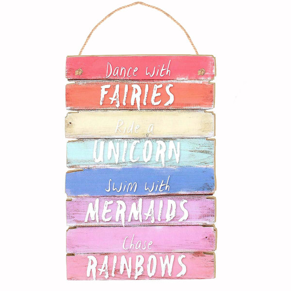 Pastell regnbuevegghengende trepyntskilt for tenåringsjenter Barnesoverom Barnehage sovesal