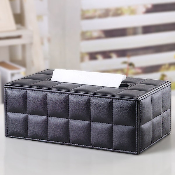 En svart fårskinn läder tissue box, en rektangulär kosmetisk