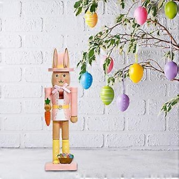 Påskdekoration Kaniner Nötknäppare Modern Bordsdekoration Träprydnad Kaninfigur för Festival TV-skåp Hylla Pink Yellow