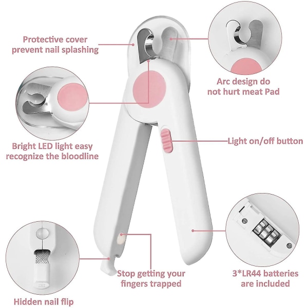 Kissa Koiran Kynsileikkuri Ja Trimmer Led-valo Piilotettu Lemmikkieläinten Kynsiviila Terävä Terä (vaaleanpunainen)