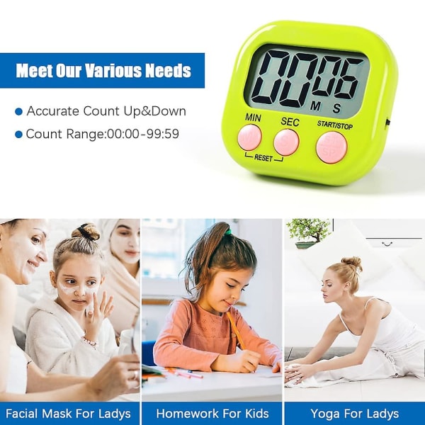 Digital Kök Timer Magnetisk Bakgrundsstativ, Timers För Bakning, Kök, Studie, Träning, Räkna Upp（Grön）