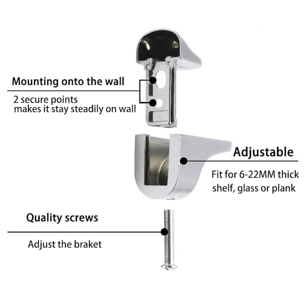 4 stk. glashyldebeslag, andebæksclips hyldebeslag, justerbart træ/glas hyldebeslag til 2-23 mm tykkelse hylde glashylde