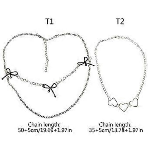 Harajuku Rusetti Ketjukaulakoru Naisille Tytöille Sydänriipus Kaulakorut Geometrinen Solisluuketju Y2k Esteettinen Korukoru