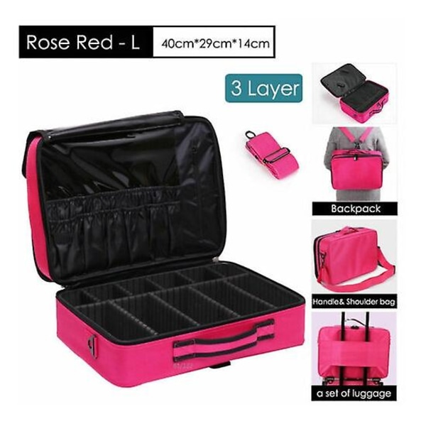 Professionel stor make-up taske vanity case Kosmetisk Nail Tech Opbevaring Beauty Box（L Rose）
