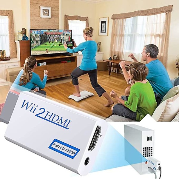 Wii til HDMI-adapter, Wii til HDMI-konverterkontakt med Full HD 1080p/720p videoutgang og 3,5 mm lyd, hvit（hvit）