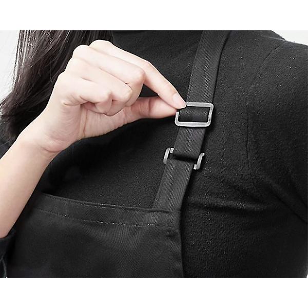 2 stk justerbart forkle med 2 lommer, forkle til matlaging, kjøkkenforkle, restaurantforkle, kaféforkle (svart polyester)