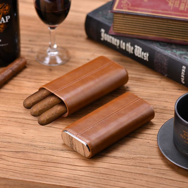 Cigar Etui Cedar Træforet - Cigar Rejse Etui Cigar Cutter Humidor Etui（Brun）