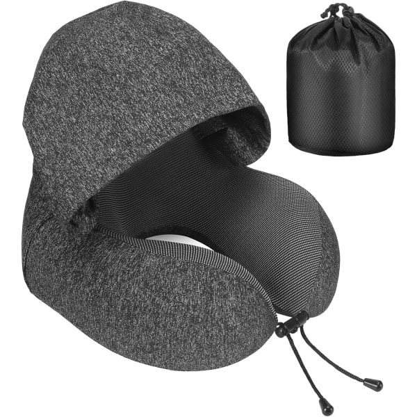 Amazon Brand - Travel Cushion, Memory Foam Travel Pillow, Hooded