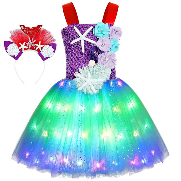 Prinsessa Tutu -tyttöjen LED-valollinen merenneitoprinsessamekko syntymäpäiväasu Halloween-asuun (XL (7-8V) punainen)