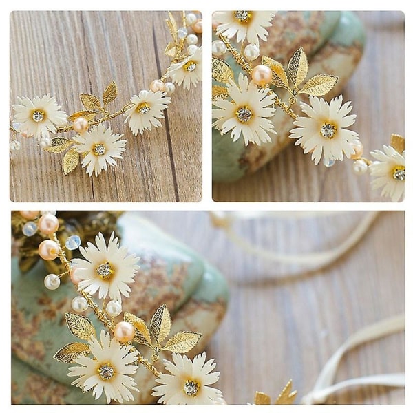 Brude Bryllup Hår Tilbehør Perle Blomsterkrone Brud Garland Hårbånd