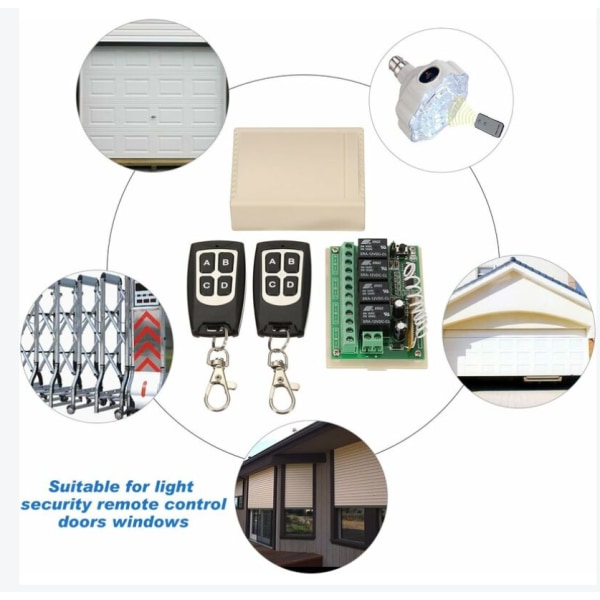 433-kanals trådløs fjernbetjening DC 12V 4CH langdistanse RF-relébryter 2 sender + 1 mottaker for garasjeport
